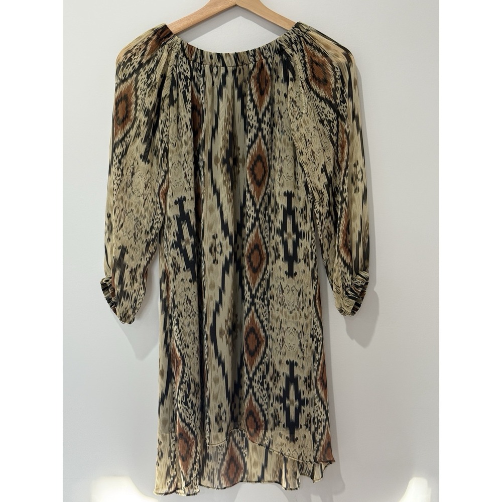 Rancho Estancia Dress Womens Small Off The Shoulder Western Print Mini Aztec